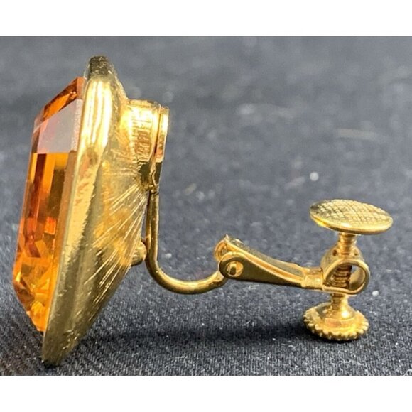 Napier Earrings Amber Glass Faceted Gold Tone Adjustable Clip 1" Dynasty Vtg - Picture 8 of 8